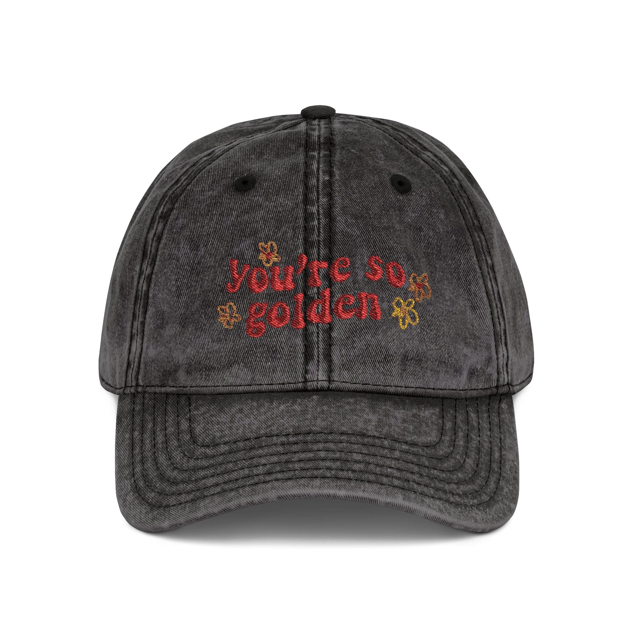 Vintage Embroidered Cap - "You're So Golden" Floral Distressed Hat