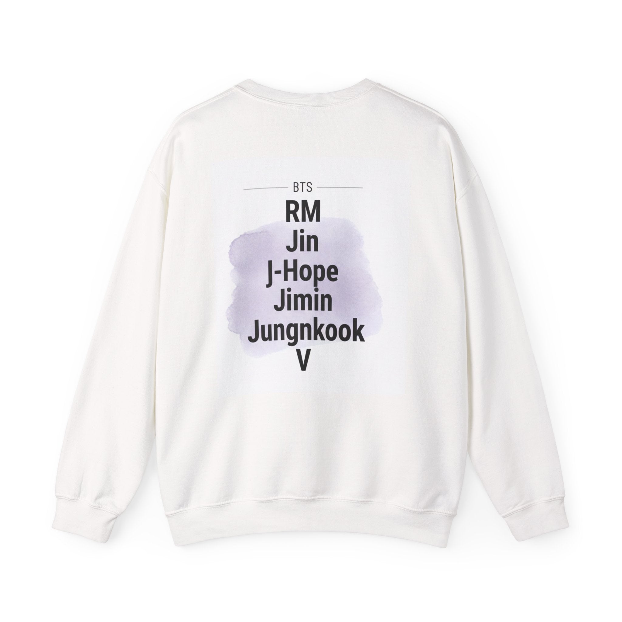 BTS Inspired Crewneck Sweatshirt — Illustrated K-Pop Band Faces & Member Name Back Print