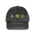 Vintage Embroidered Frog Cap — Distressed Green Frog Trio Baseball Hat