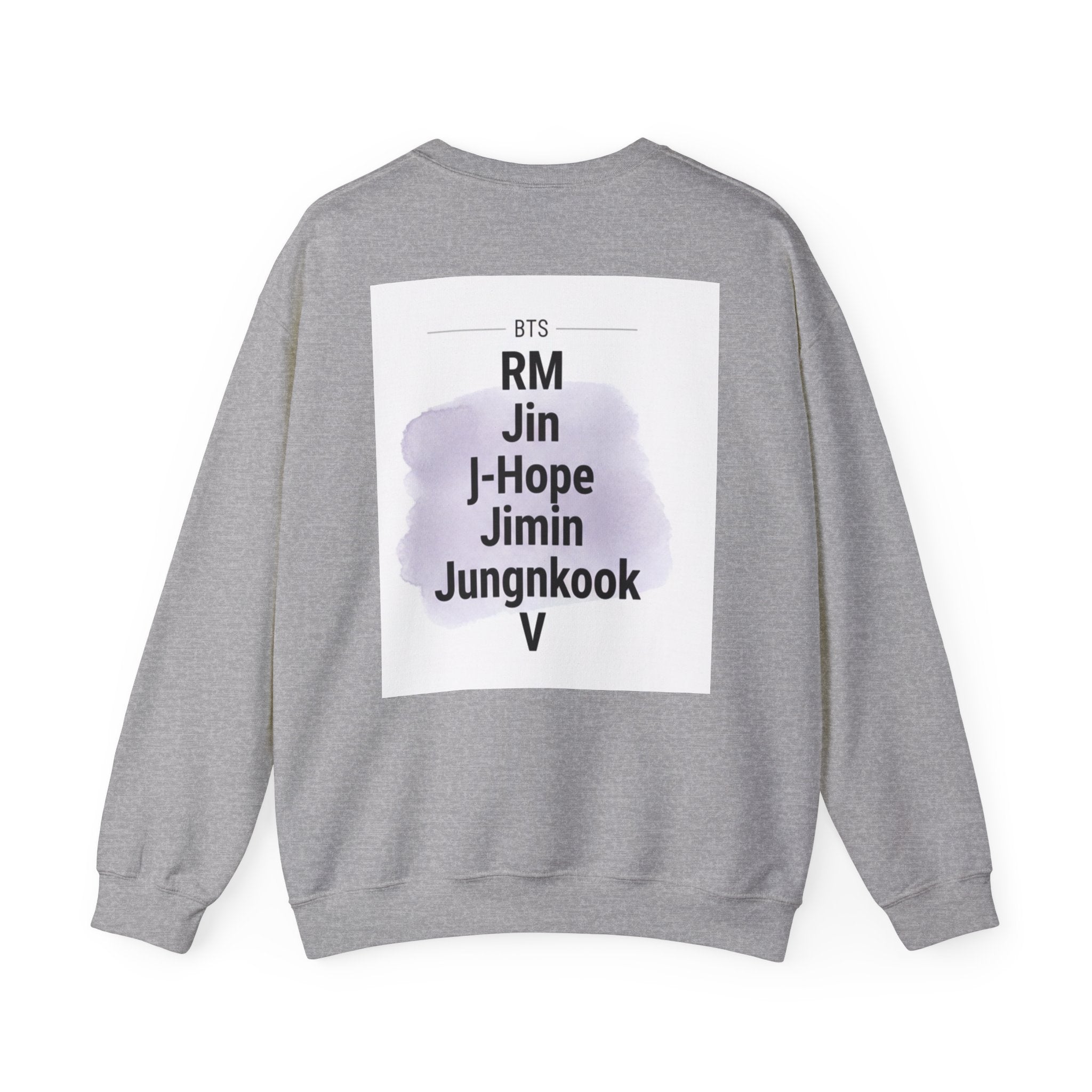 BTS Inspired Crewneck Sweatshirt — Illustrated K-Pop Band Faces & Member Name Back Print