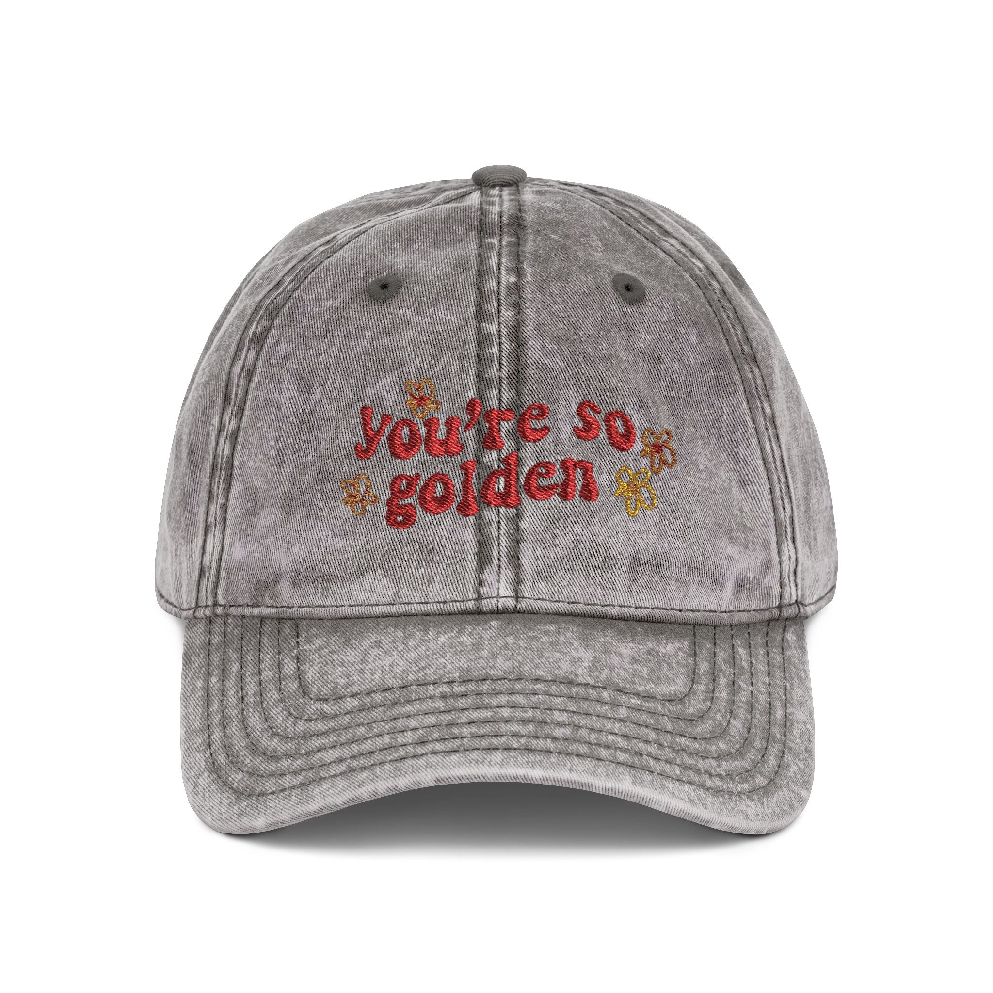 Vintage Embroidered Cap - "You're So Golden" Floral Distressed Hat