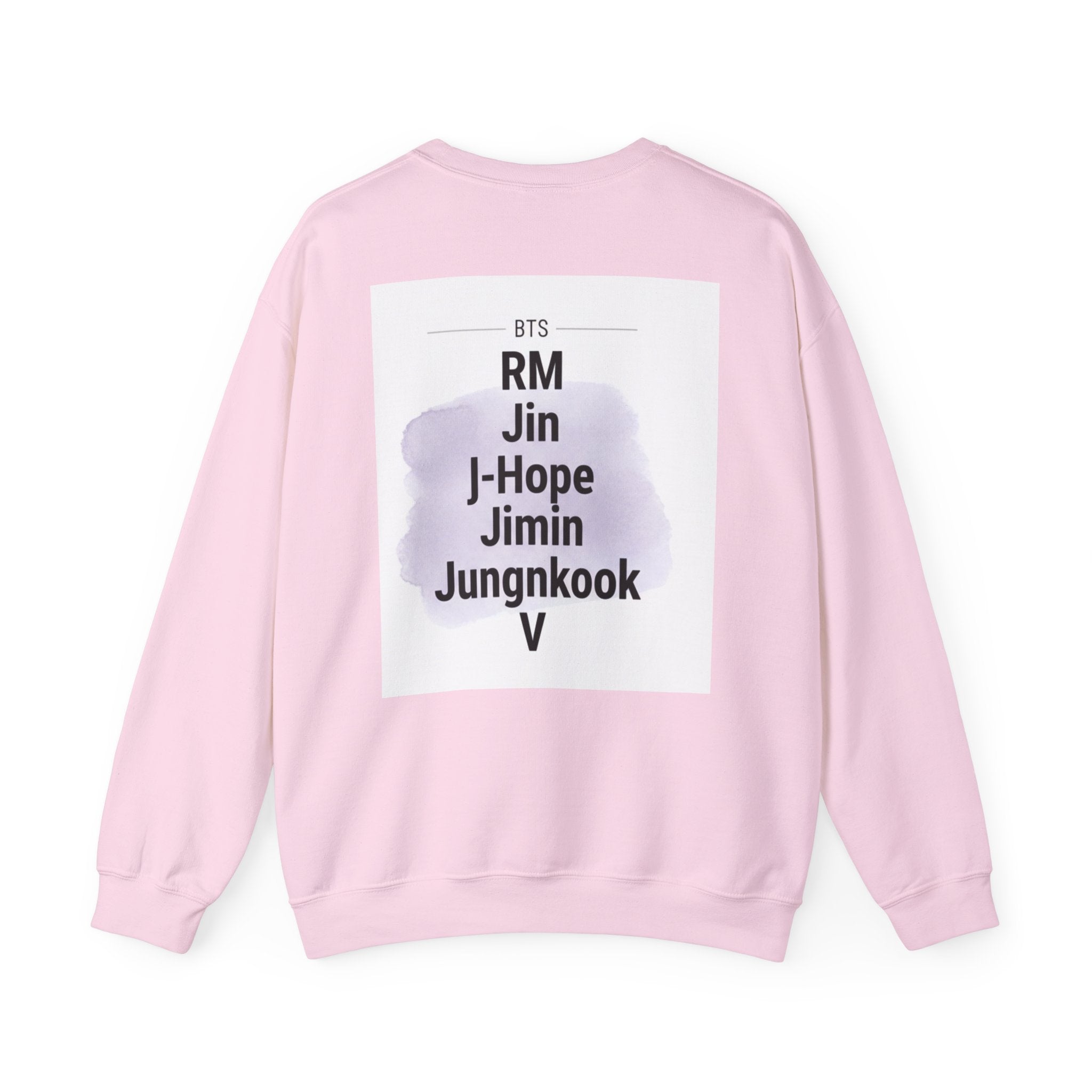 BTS Inspired Crewneck Sweatshirt — Illustrated K-Pop Band Faces & Member Name Back Print