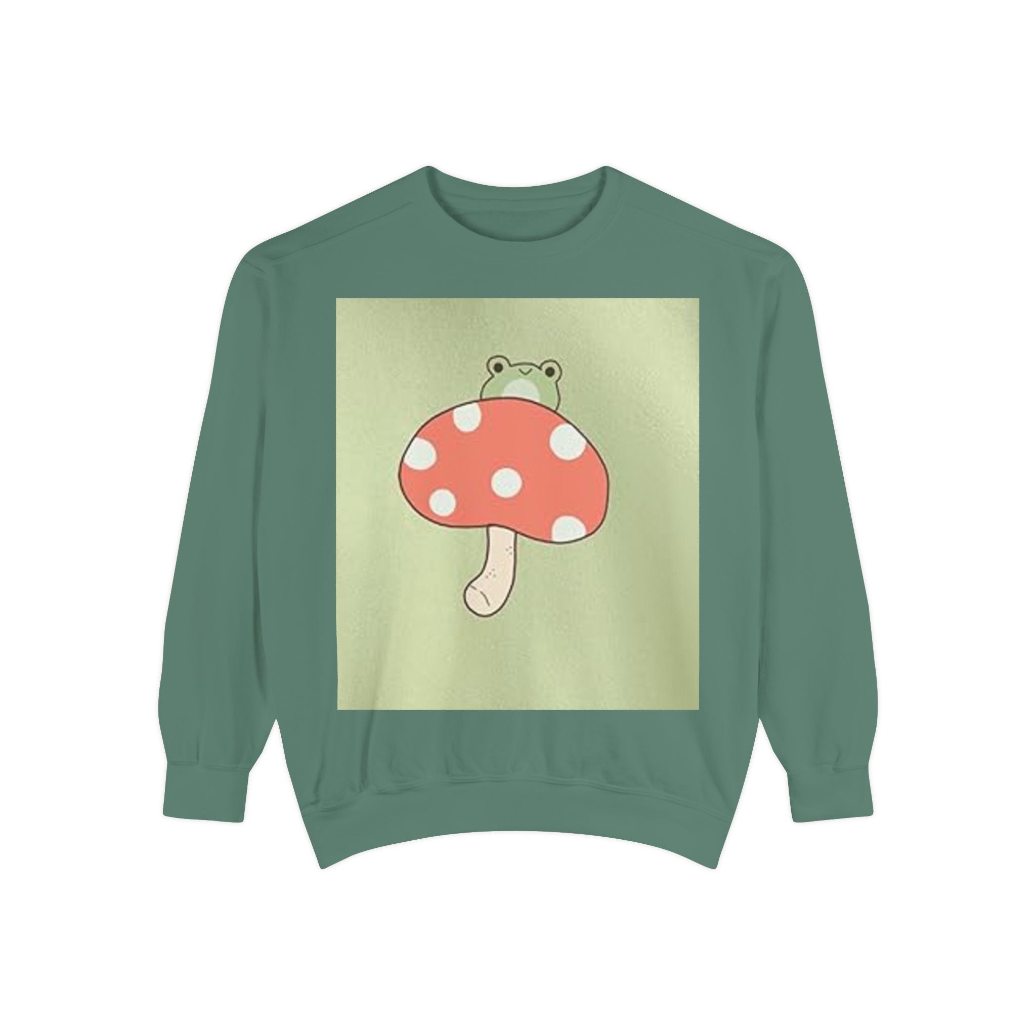 Cute Frog Peeking Over Red Polka Dot Mushroom Sweatshirt