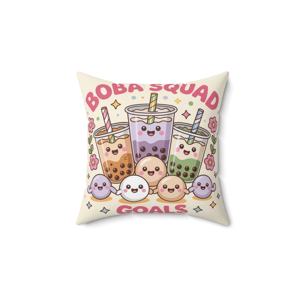 Boba Squad Goals Throw Pillow — Cute Kawaii Bubble Tea Decorative Pillow