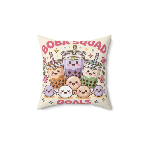 Boba Squad Goals Throw Pillow — Cute Kawaii Bubble Tea Decorative Pillow