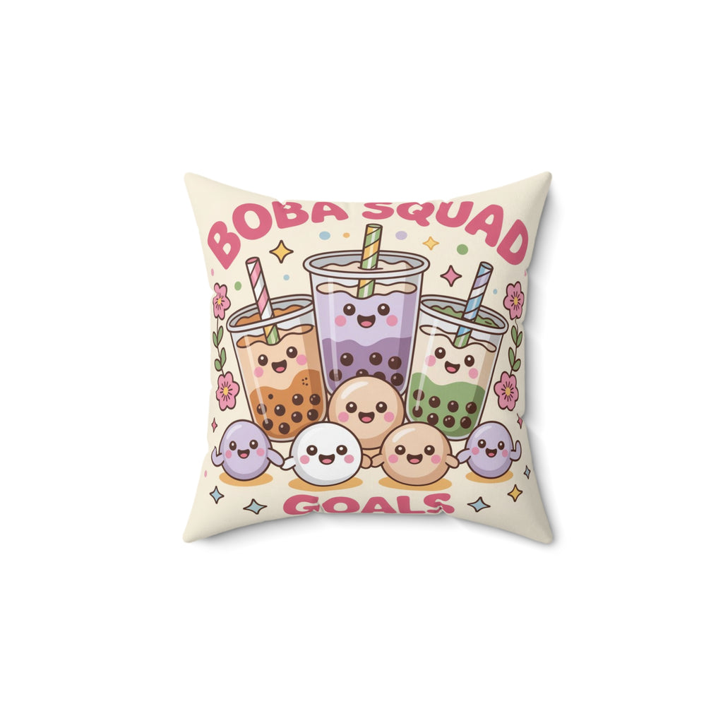 Boba Squad Goals Throw Pillow — Cute Kawaii Bubble Tea Decorative Pillow